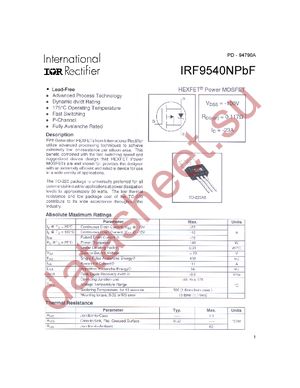 IRF9540NPBF datasheet  
